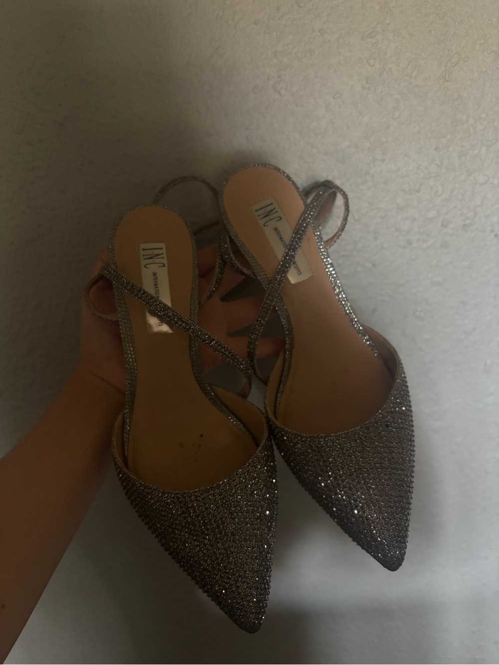 INC International Concepts Sparkle Pointed-Toe Slingback Flats in Silver